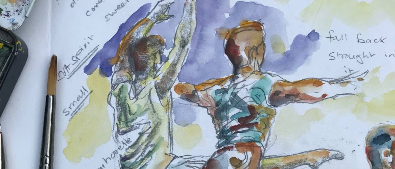 Water colour painting of dancers